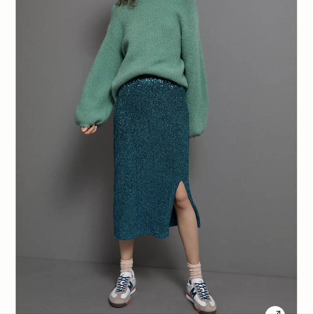 NWT Maeve by Anthropologie Green Sequin midi skirt with slit